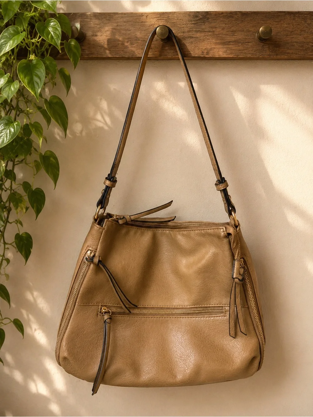 Le Miel Tan Shoulder Bag with Dark Brown Strap
